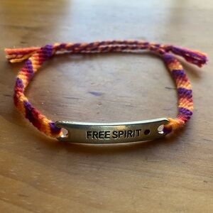 Custom handmade bracelet - braided cotton, engraved brass “Free Spirit”